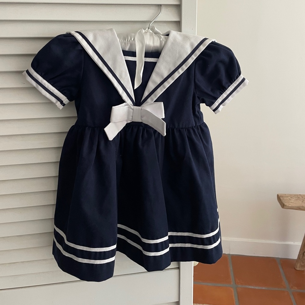 Baroni Italian Navy Blue Sailor Dress with White Accents size 12 months
